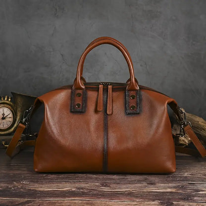 Borsa a mano vintage in pelle marrone per donna