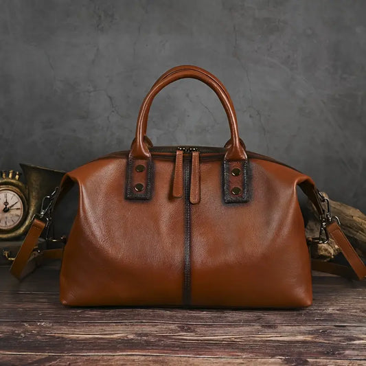 Borsa a mano vintage in pelle marrone per donna