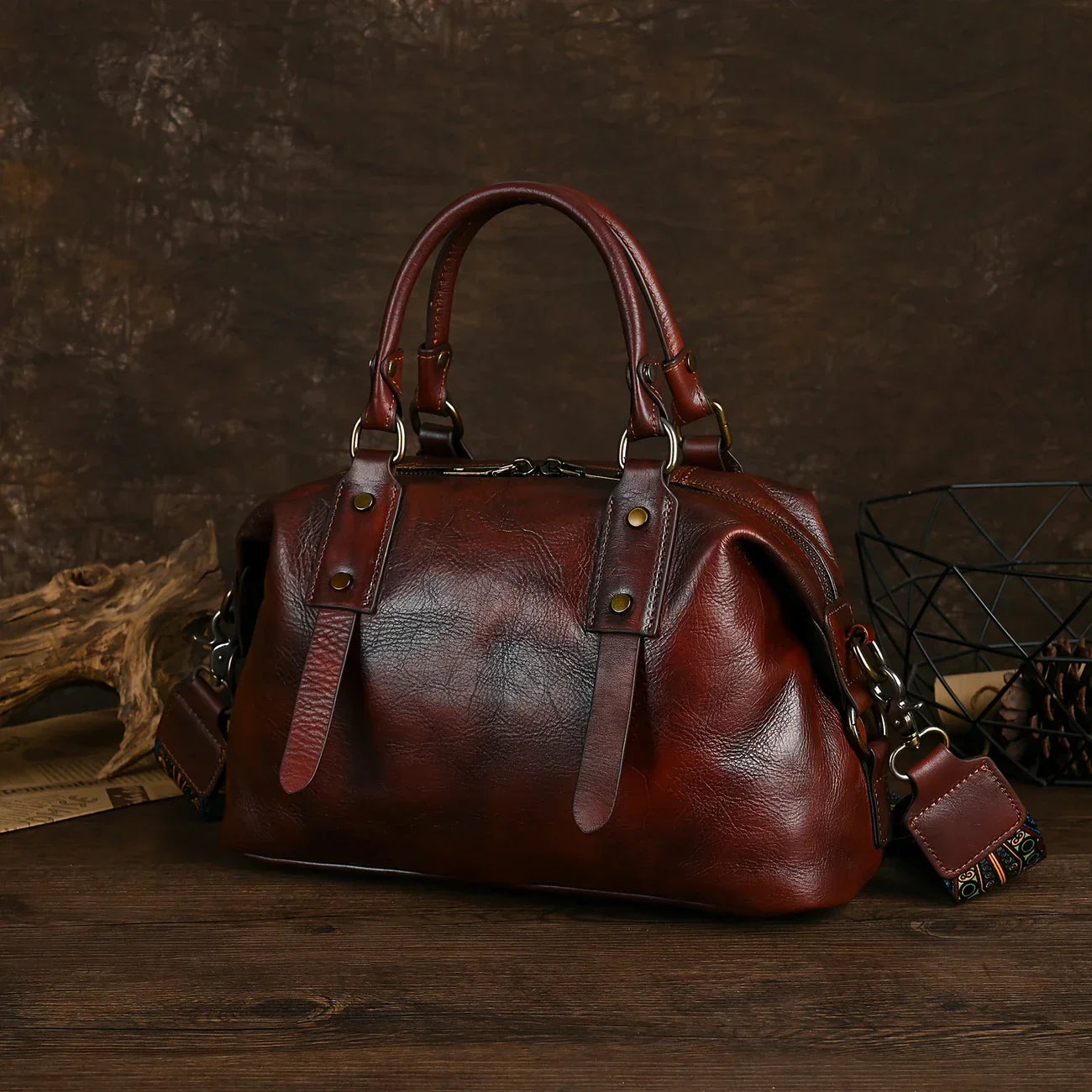 Borsa vintage in pelle marrone