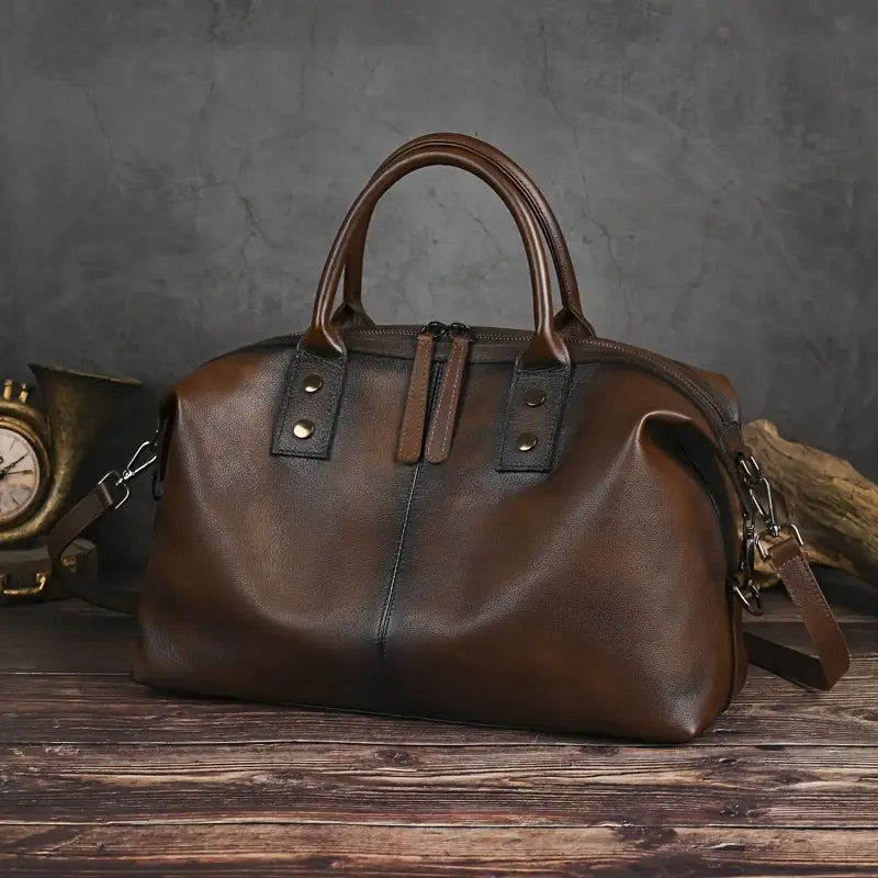 Borsa a mano vintage in pelle marrone per donna