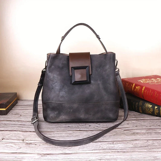 Borsa a tracolla in vera pelle tinta unita in stile vintage